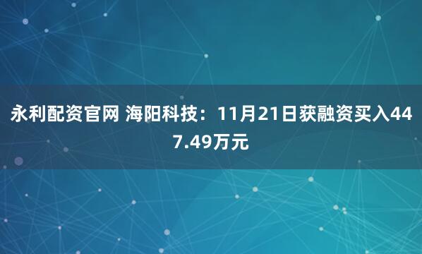 永利配资官网 海阳科技：11月21日获融资买入447.49万元