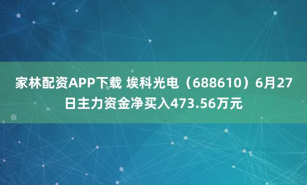 家林配资APP下载 埃科光电（688610）6月27日主力资金净买入473.56万元