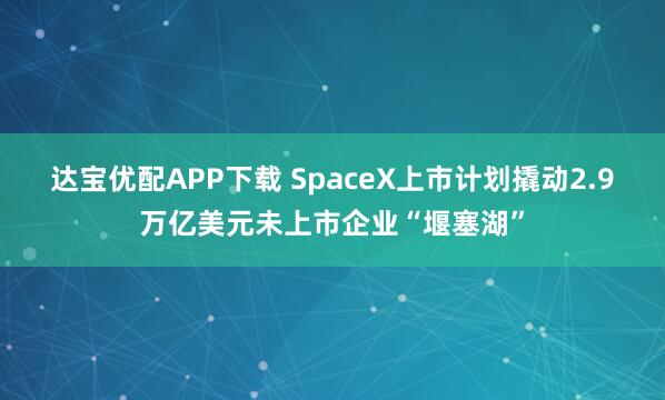 达宝优配APP下载 SpaceX上市计划撬动2.9万亿美元未上市企业“堰塞湖”